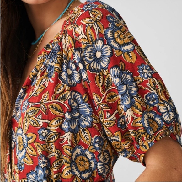 Faherty Women's Carmel Linen Dress in Red Desert Bloom Floral NWT Size XL - Picture 2 of 9